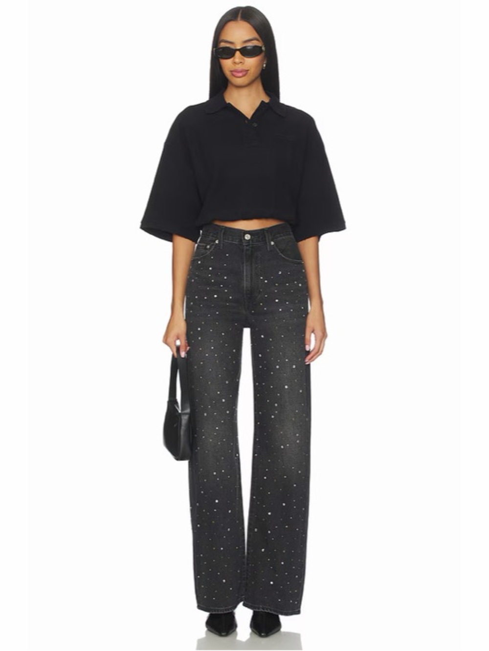 NWT Levis Ribcage Wide Leg Jeans Dazzle Me Smoke Grey Black Rhinestone Size 26